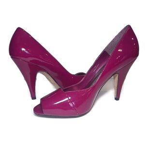 Aldo Patent Leather Open Toe Heels Purple Pumps Shoes Womens Size 38 US 8